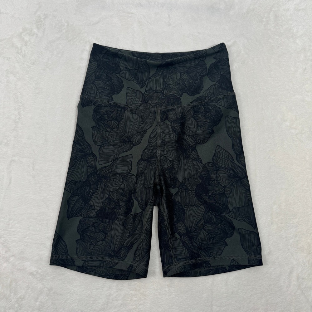 Balance Collection Biker Shorts Women Small Green Floral High Rise Yoga 7 Inseam